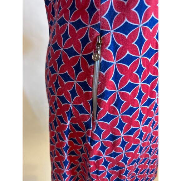Tracy Negoshian | Red/Blue Geometric Bell Sleeve Cotton Dress | Large - Picture 14 of 16